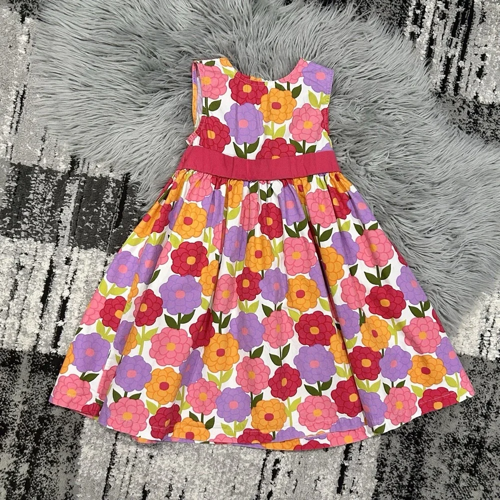 Vintage Gymboree Girl's Pretty Posies Pink Multicolor Floral Cotton Dress Size 7